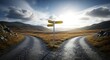 © Robiul - Fork in the road with directional signs pointing in opposite directions in a scenic landscape