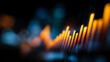 © Yupa 5 - Abstract image of orange and blue digital soundwave bars with bokeh effect on a dark background, representing audio visualization or data analytics