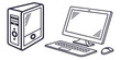 © AqeelAhmad - Illustration of a desktop computer setup including a tower monitor keyboard and mouse in black outline