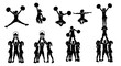 © Rohim - Cheerleading silhouettes show various stunts jumps and formations against a white backdrop