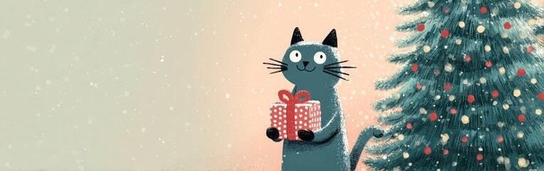 Naklejka na meble Illustration of a cat against a Christmas tree.