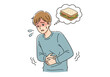 © stock.metket.com - Illustration of a young man is holding his stomach in pain, thinking about a sandwich