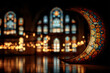 © fadi - Ornate Crescent Moon Decoration in Mosque Interior with Stained Glass Windows