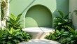 © Praphapan - A presentation podium nestled in an indoor garden setting, perfect for product display
