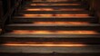 © JovialFox - A series of wooden steps are lit up with a warm glow. Concept of tranquility and peacefulness, as the steps seem to lead to a serene and calming environment. The warm light adds a touch of magic