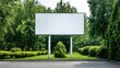 © The Little Hut - Billboard Mockup Against Green Trees and Lawn, Urban Advertisement Space for Creative Design