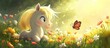 © suryanto - Cute pony in a field of flowers with a butterfly. (1)