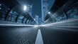 © The Little Hut - Urban nightscape featuring blurred light trails of vehicle traffic through a tunnel leading to city skyscrapers