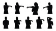 © MDRaisul - People stretching arm silhouettes isolated on white background, Vector