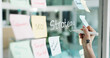 © AzeemudDeen25/peopleimages.com - Branding, hands and writing on glass wall for business growth, seo plan and target audience trends. Marketing, increase awareness and person at board with sticky note, strategy and goals for campaign
