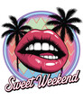 © Durjoy - Bold lips, palm trees, retro vibes for sweet weekend t-shirt design