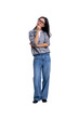 © diproduction - Asian woman in casual outfit and glasses standing thoughtfully, isolated on clean white background, suitable for template, png or layout concepts