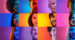 © Lustre Art Group  - Colorful neon portraits highlighting diverse expressions. Concept of digital culture, creative branding, social media identity and communication for modern campaigns.