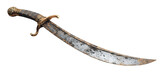 Old corroded cutlass with curved blade, isolated on transparent background, pirate sword concept, realistic texture and lighting