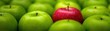 © AGI Studio - A vibrant array of green apples with a single red apple standing out in the center, symbolizing uniqueness and contrast in nature.