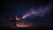 © Thiago - A magical golden lamp emitting ethereal purple smoke, a symbol of wishes granted