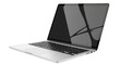 © Googl - A sleek silver laptop with a dark screen and black keyboard on a black background in a studio shot
