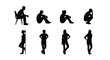 © Rosyid - Collection of Human Silhouettes: Diverse Poses Including Sitting, Standing, Leaning, and Contemplative Figures