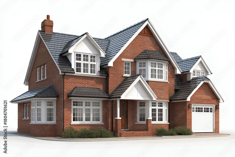 Five bedroom red brick UK detached family home, new build construction ...