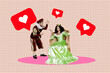 © deagreez - Full composite art trend banner collage of happy duchess girl sit throne count love feelings prehistoric occasion relationships baroque