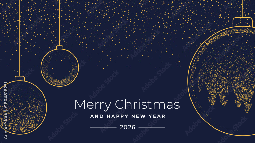 Merry Christmas and Happy New Year 2026 greeting card with gold ...