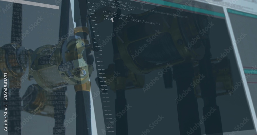 Foto de Stock Displaying monitor showing code editor with 3D CAD model ...