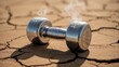 © buggal1406 - Dumbbell on cracked ground with steam, symbolizing fitness and exertion in harsh conditions and personal willpower