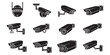 © SujetaRani - Collection of black glyph icons representing CCTV and video surveillance systems. Set of security camera pictograms for safety and monitoring concepts