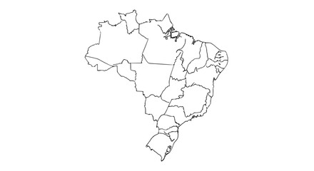  Vector map of Brazil divided into all its states, with simple educational outlines and labels removed, school-style map, isolated