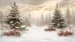 © afif - Snowy winter forest scene with decorated Christmas trees; holiday card