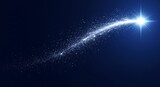 A bright, glowing star streaks across a dark blue background, leaving a trail of sparkling dust and light particles in its wake