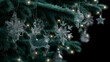 © The Secret p - Christmas tree image, black background close-up, focusing clearly on beautiful ice-texture Christmas ornaments, high quality image, ai generated.