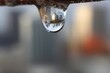 © Ілона Kozlovska - Close-up of a water droplet reflecting an inverted cityscape with modern high-rise buildings at sunset