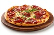 © Alexander LW - pizza on a wooden plate isolated on white.