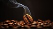 © Alex Pios - Dramatic close-up of a single roasted coffee bean with curling aromatic smoke