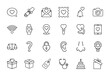 © SRITE KHATUN - Love and relationship line icon set. Vector pictograms of heart speech bubble, love letter, smartwatch, location pin, padlock, gift box, and celebration cake, thin linear illustration.