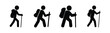 © Kanchana - Four black silhouette icons of a person hiking with backpack