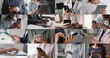 © fizkes - Changing multiple collage view different people using diverse devices, closeup