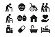 © Zahar - Elderly care icons: mobility, health, and well-being symbols