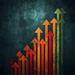 © Imagine  - An abstract upward growth chart featuring colorful textured arrows rising together against a dark grunge background, symbolizing progress, success, business performance, financial increase, and strate