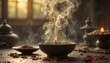 © Elva - Aromatic incense smoke rising from a shallow bowl, creating a serene and spiritual ambiance, perfect for meditation, aromatherapy, and relaxation rituals, enhancing inner peace and mindfulness