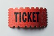 © btiger - close-up of a red perforated paper ticket stub with bold black lettering and shadow on a white background evoking excitement and anticipation