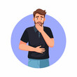 © NaufalBaidawi - Man having stomach ache and sore throat. Vector illustration of a person feeling unwell due to nausea, reflux, or cold symptoms.