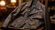 © Dara - A brown leather motorcycle jacket on a wooden chair.