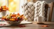 © Ariestia - Warm seasonal arrangement featuring miniature gourds and a steaming beverage indoors highlights the harvest season.