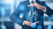 © Paul Studio - Business professional cradling a group of people, symbolizing protection, human resources, and community care