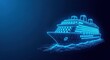 © Moon Guy - Wireframe cruise ship sailing on digital blue ocean waves