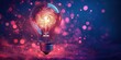 © ali - glowing light bulb with swirling spiral filament on sparkling surface and neon bokeh background conveying wonder and creative inspiration