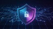 © Kita - Futuristic digital security shield icon with padlock representing cyber protection and data safety