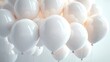 © zong - Cluster of glossy white balloons floating gently in soft light, creating a serene and elegant celebratory atmosphere